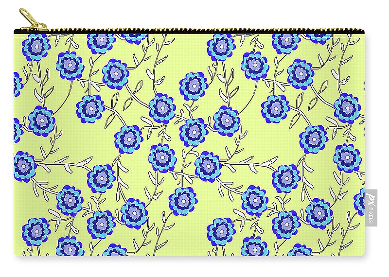 Blue Flowers On Yellow - Carry-All Pouch