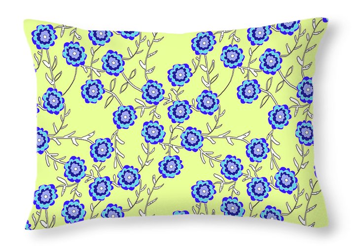Blue Flowers On Yellow - Throw Pillow