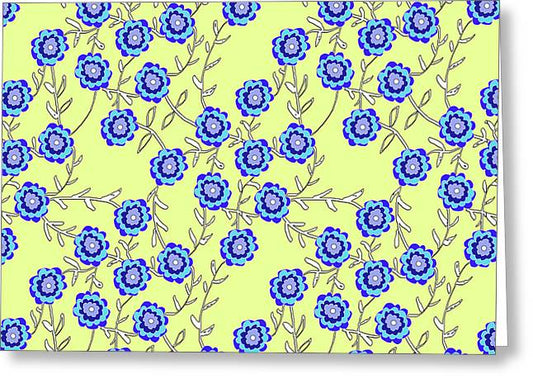 Blue Flowers On Yellow - Greeting Card