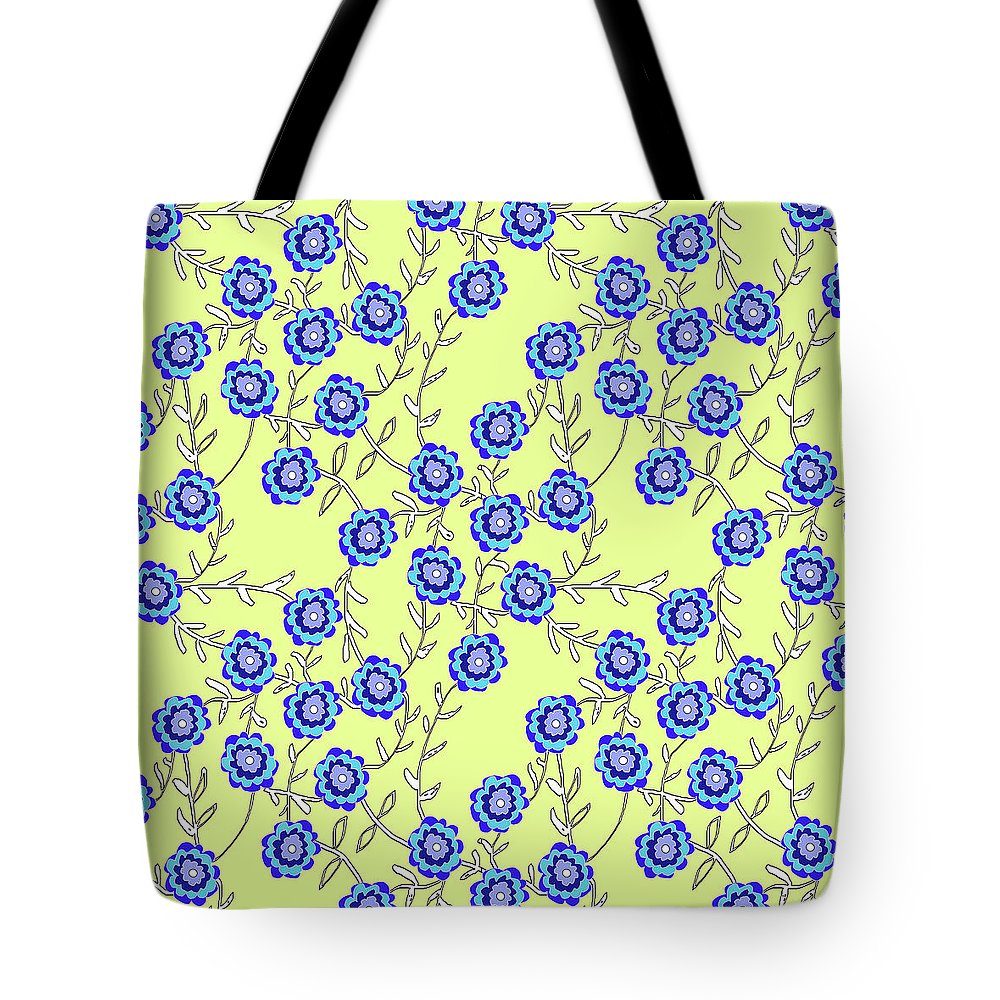Blue Flowers On Yellow - Tote Bag