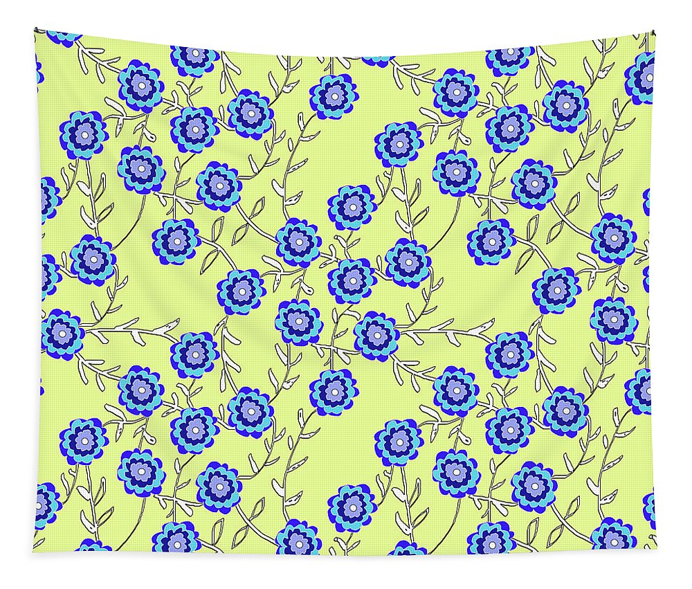 Blue Flowers On Yellow - Tapestry