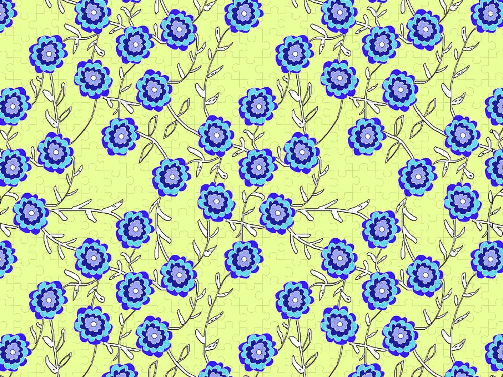 Blue Flowers On Yellow - Puzzle