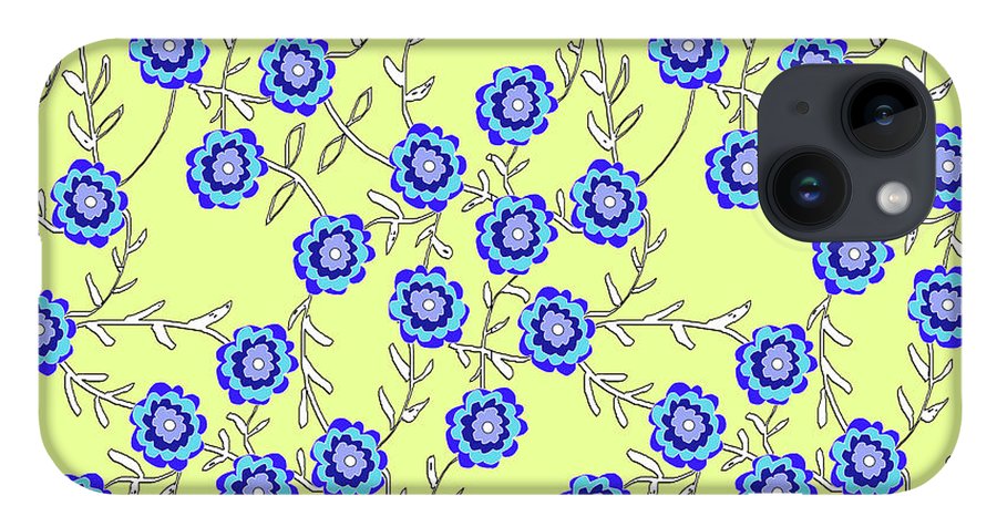 Blue Flowers On Yellow - Phone Case