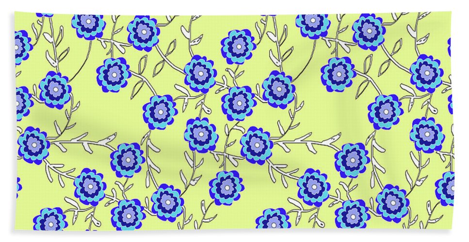 Blue Flowers On Yellow - Beach Towel