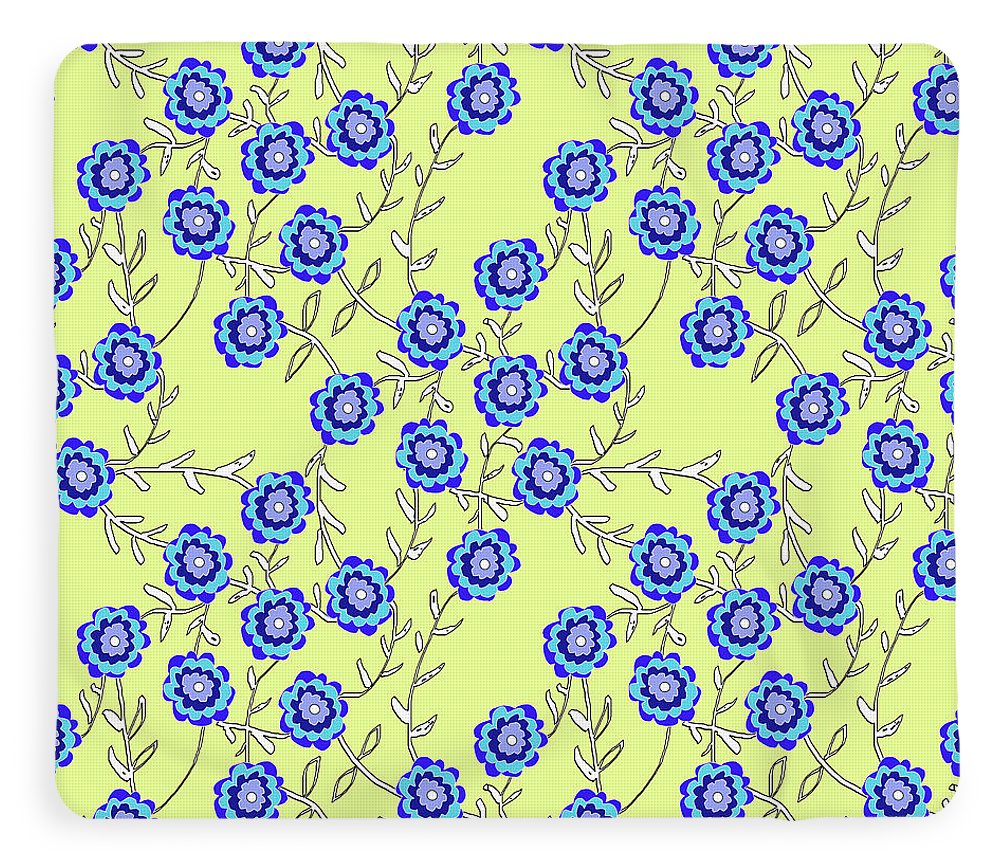 Blue Flowers On Yellow - Blanket