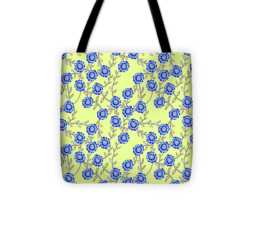 Blue Flowers On Yellow - Tote Bag