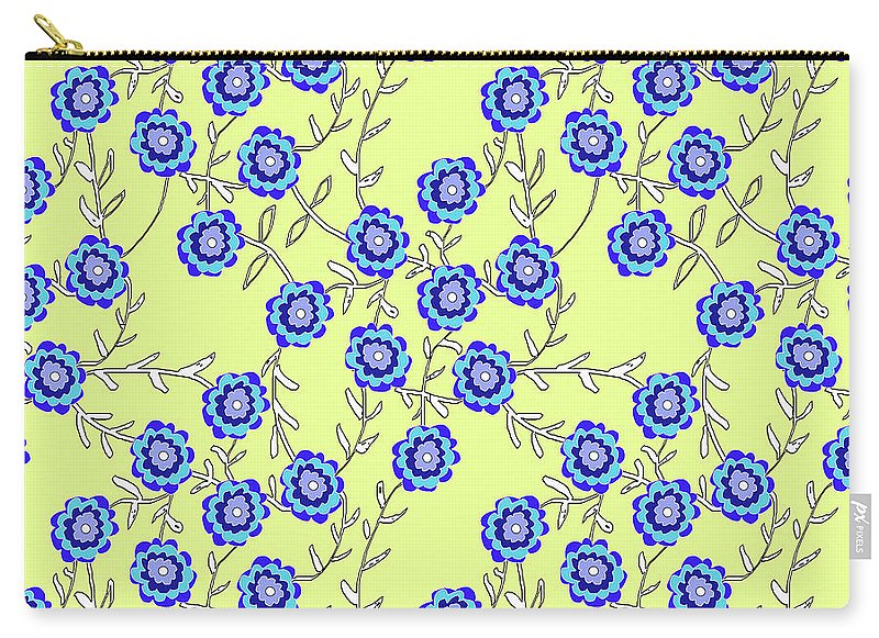 Blue Flowers On Yellow - Carry-All Pouch