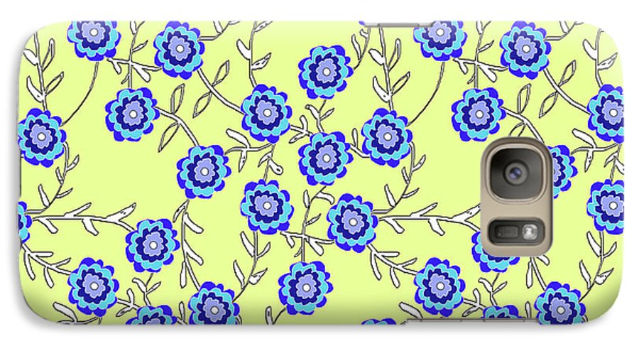 Blue Flowers On Yellow - Phone Case