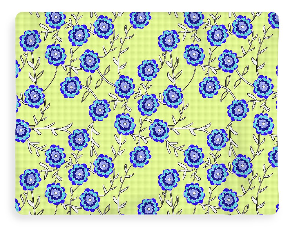 Blue Flowers On Yellow - Blanket