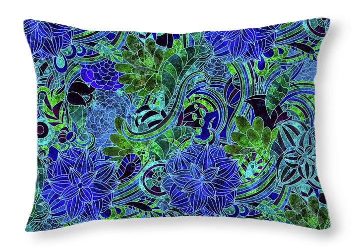Blue Green Flower Pattern - Throw Pillow