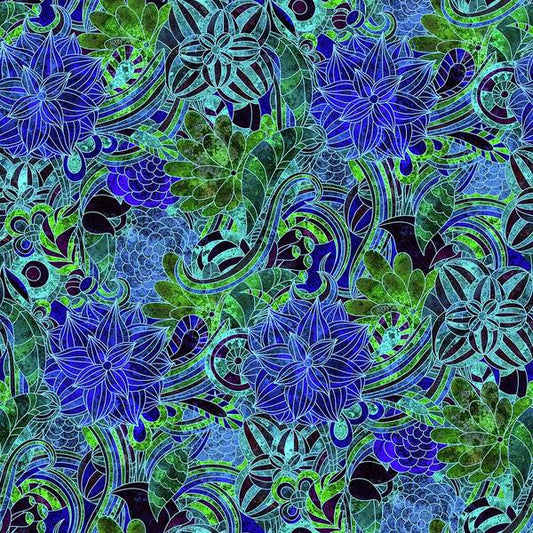 Blue Green Flower Pattern - Art Print