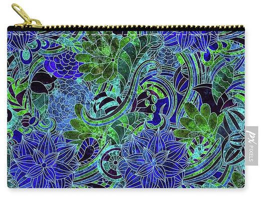 Blue Green Flower Pattern - Carry-All Pouch