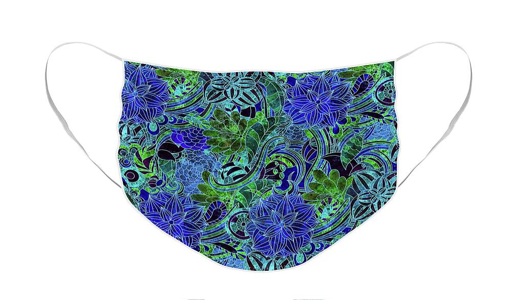 Blue Green Flower Pattern - Face Mask