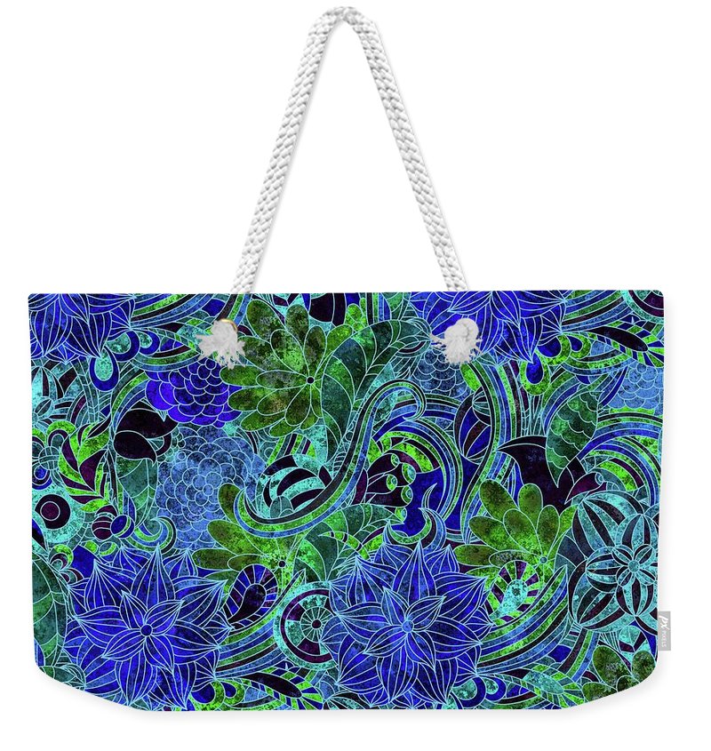 Blue Green Flower Pattern - Weekender Tote Bag
