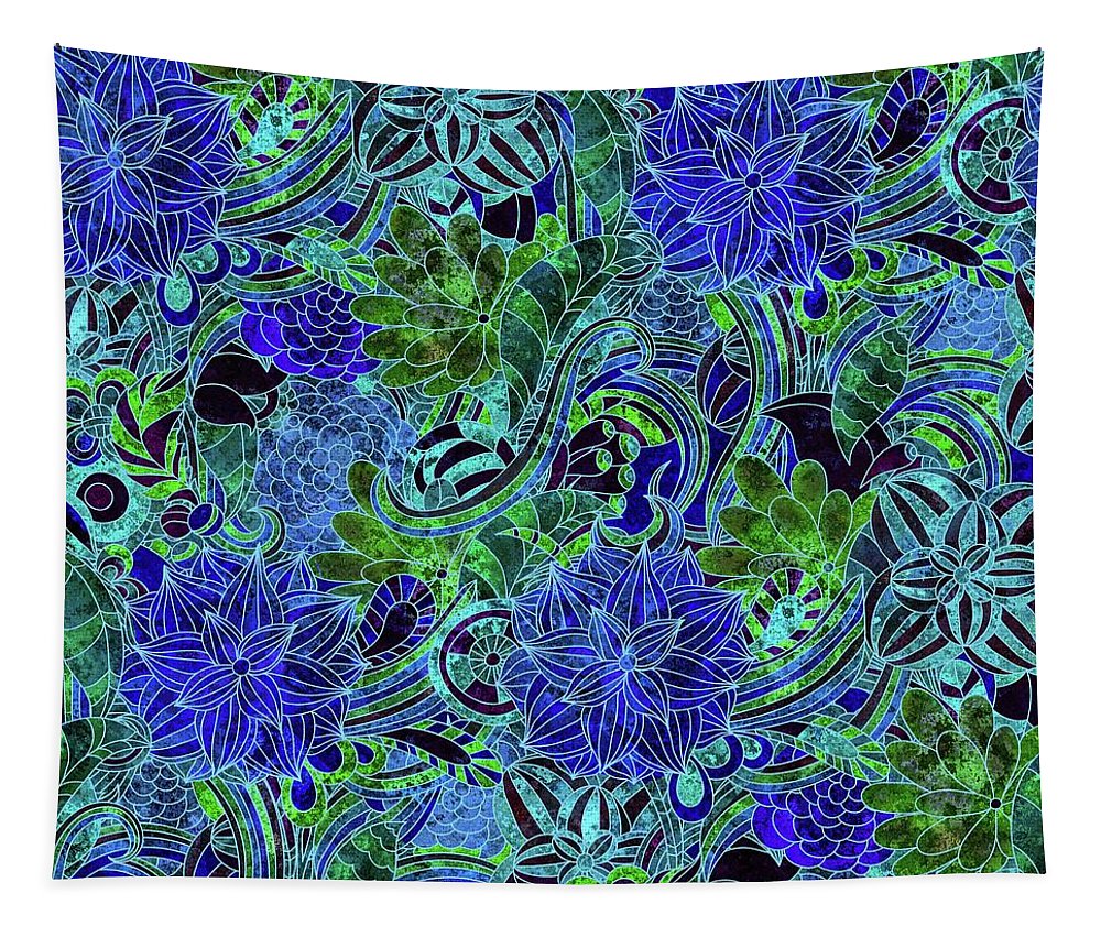 Blue Green Flower Pattern - Tapestry