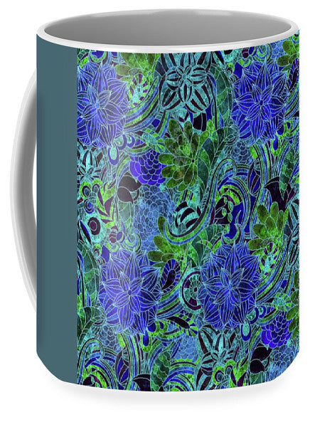 Blue Green Flower Pattern - Mug