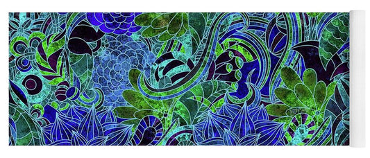 Blue Green Flower Pattern - Yoga Mat