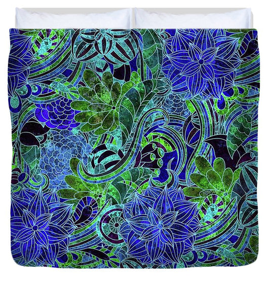 Blue Green Flower Pattern - Duvet Cover