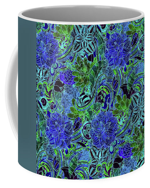 Blue Green Flower Pattern - Mug