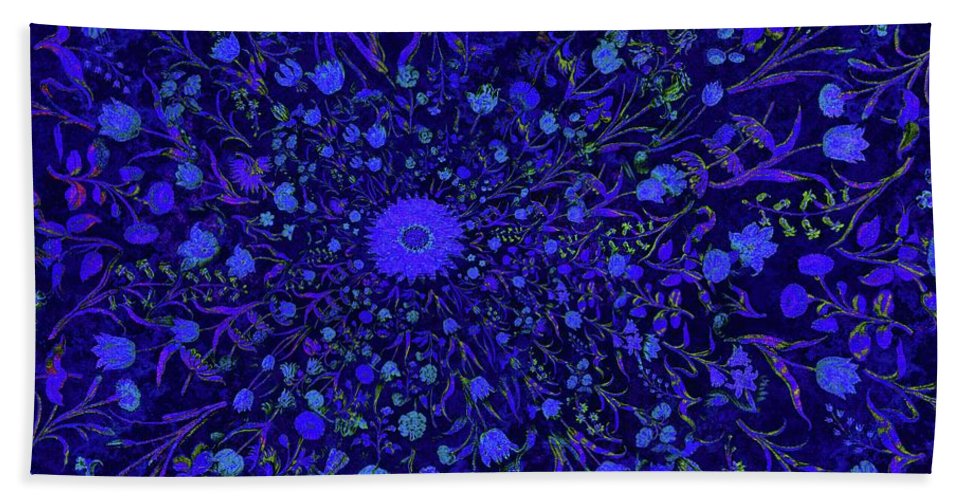 Blue Medieval Flowers  - Beach Towel