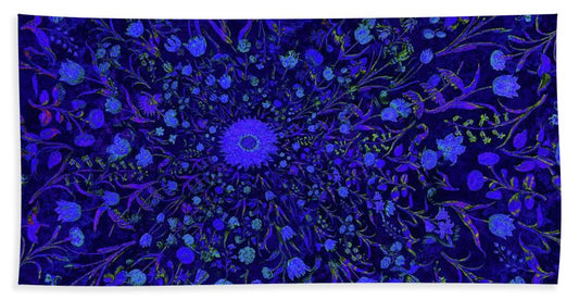 Blue Medieval Flowers  - Beach Towel