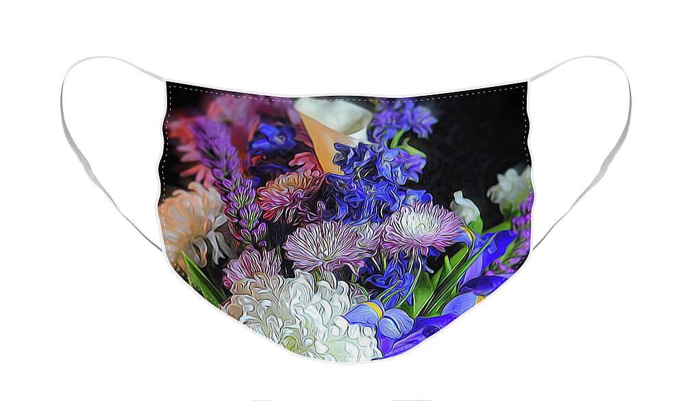 Blue White Purple Mixed Flowers Bouquet - Face Mask
