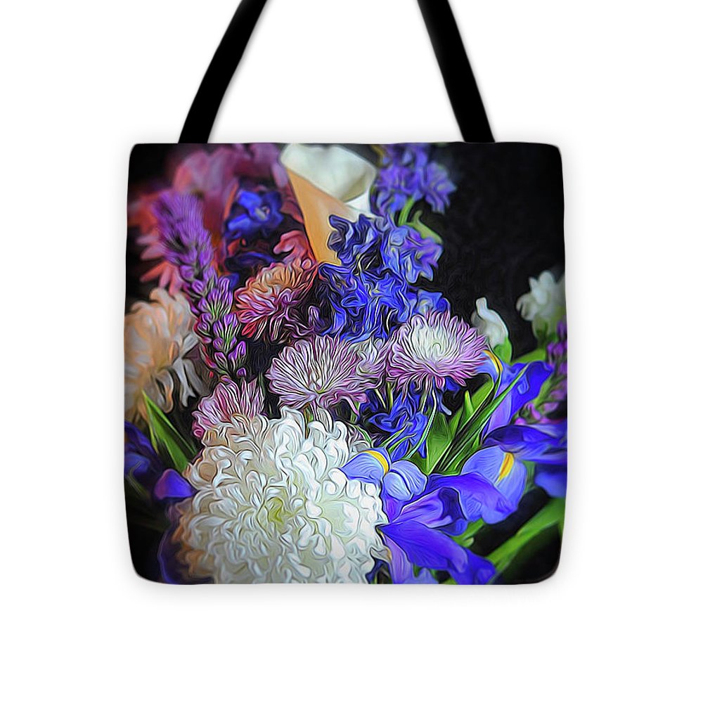 Blue White Purple Mixed Flowers Bouquet - Tote Bag
