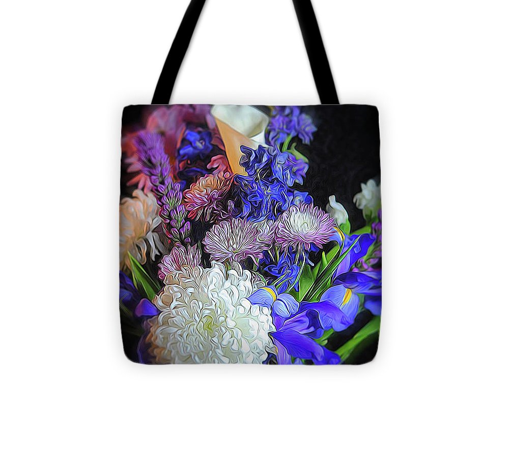 Blue White Purple Mixed Flowers Bouquet - Tote Bag