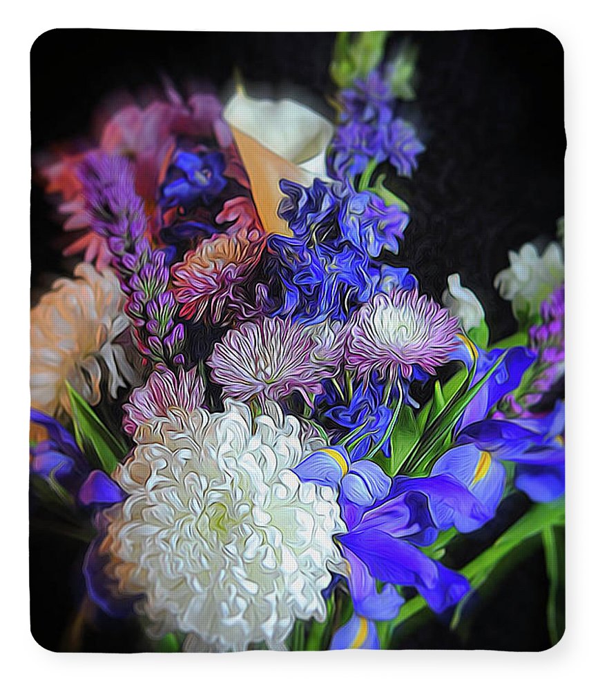 Blue White Purple Mixed Flowers Bouquet - Blanket