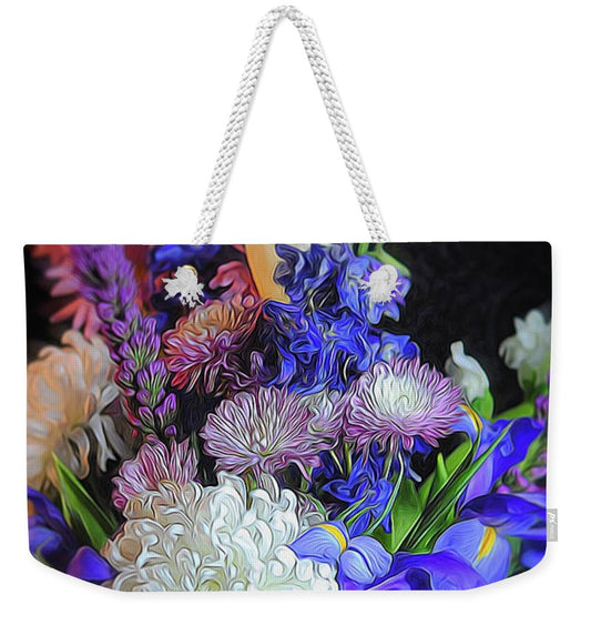 Blue White Purple Mixed Flowers Bouquet - Weekender Tote Bag
