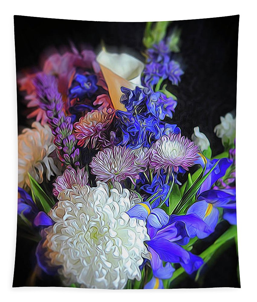 Blue White Purple Mixed Flowers Bouquet - Tapestry