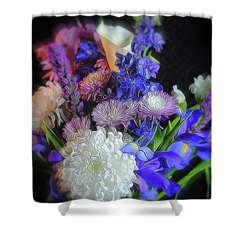 Blue White Purple Mixed Flowers Bouquet - Shower Curtain