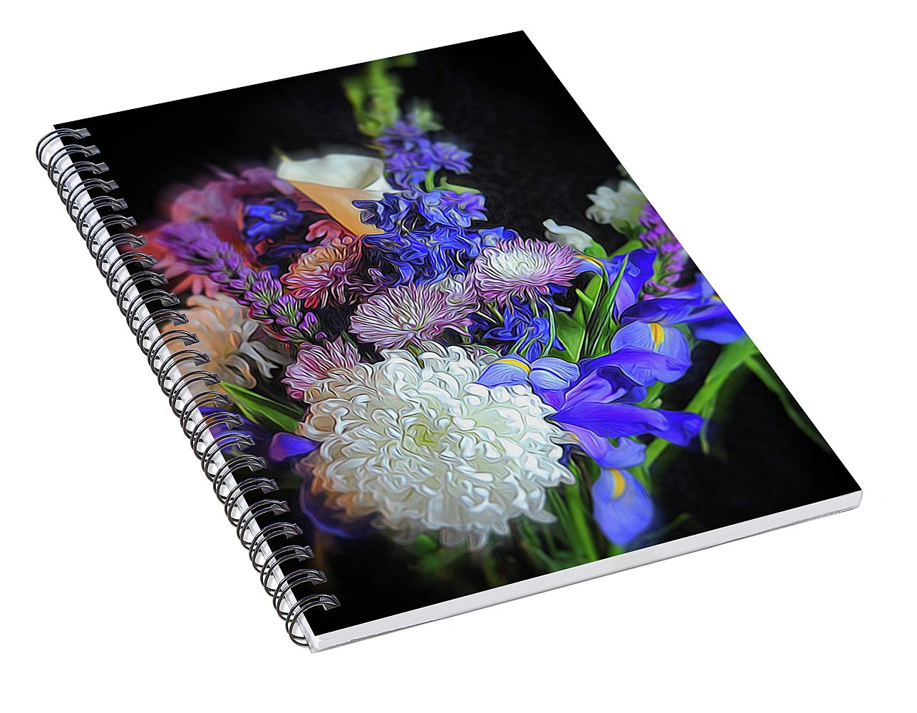 Blue White Purple Mixed Flowers Bouquet - Spiral Notebook