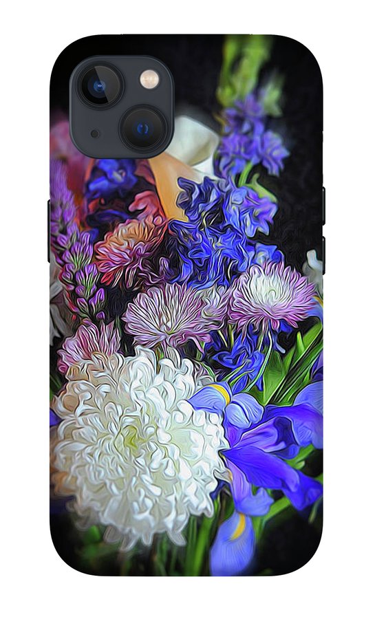 Blue White Purple Mixed Flowers Bouquet - Phone Case