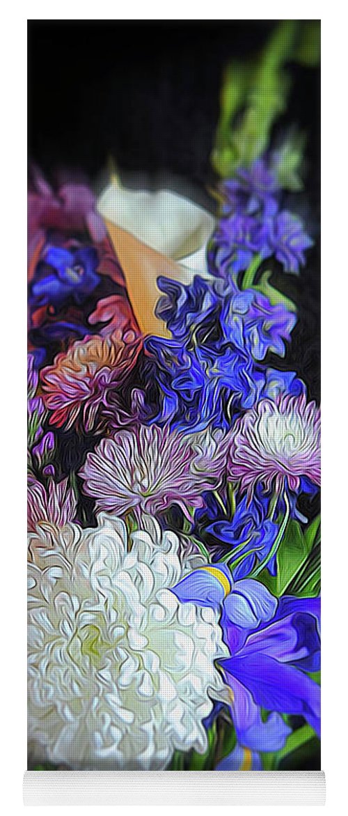 Blue White Purple Mixed Flowers Bouquet - Yoga Mat