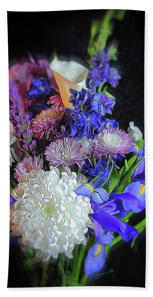 Blue White Purple Mixed Flowers Bouquet - Bath Towel