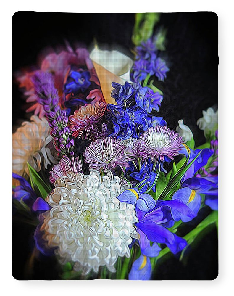 Blue White Purple Mixed Flowers Bouquet - Blanket