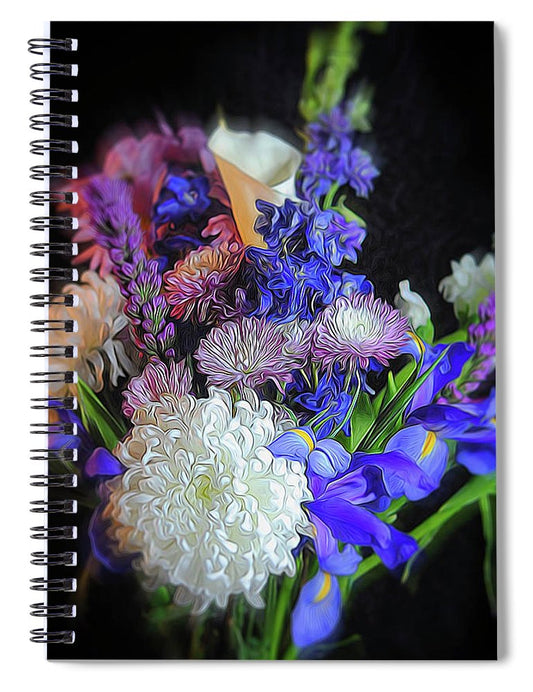 Blue White Purple Mixed Flowers Bouquet - Spiral Notebook