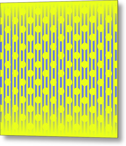 Blue Yellow Stripes and Dots - Metal Print