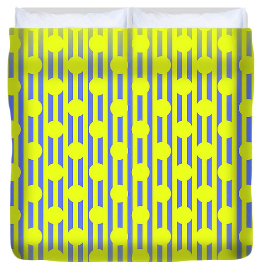 Blue Yellow Stripes and Dots - Duvet Cover