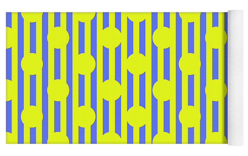 Blue Yellow Stripes and Dots - Yoga Mat