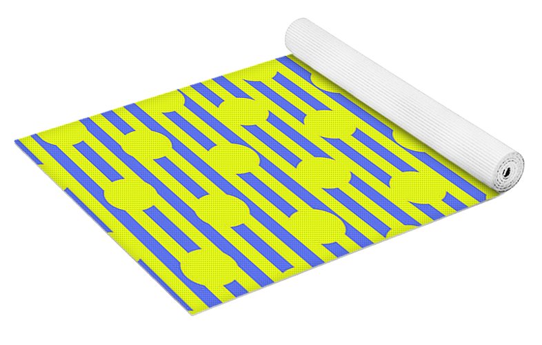 Blue Yellow Stripes and Dots - Yoga Mat