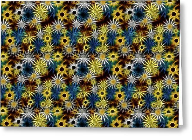 Blue Yellow White Daisies on Brown - Greeting Card