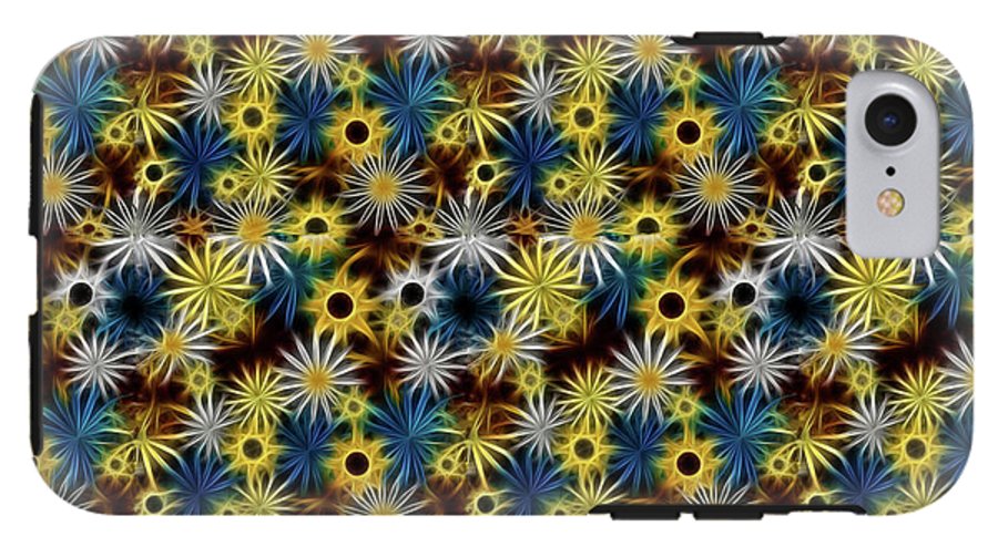 Blue Yellow White Daisies on Brown - Phone Case