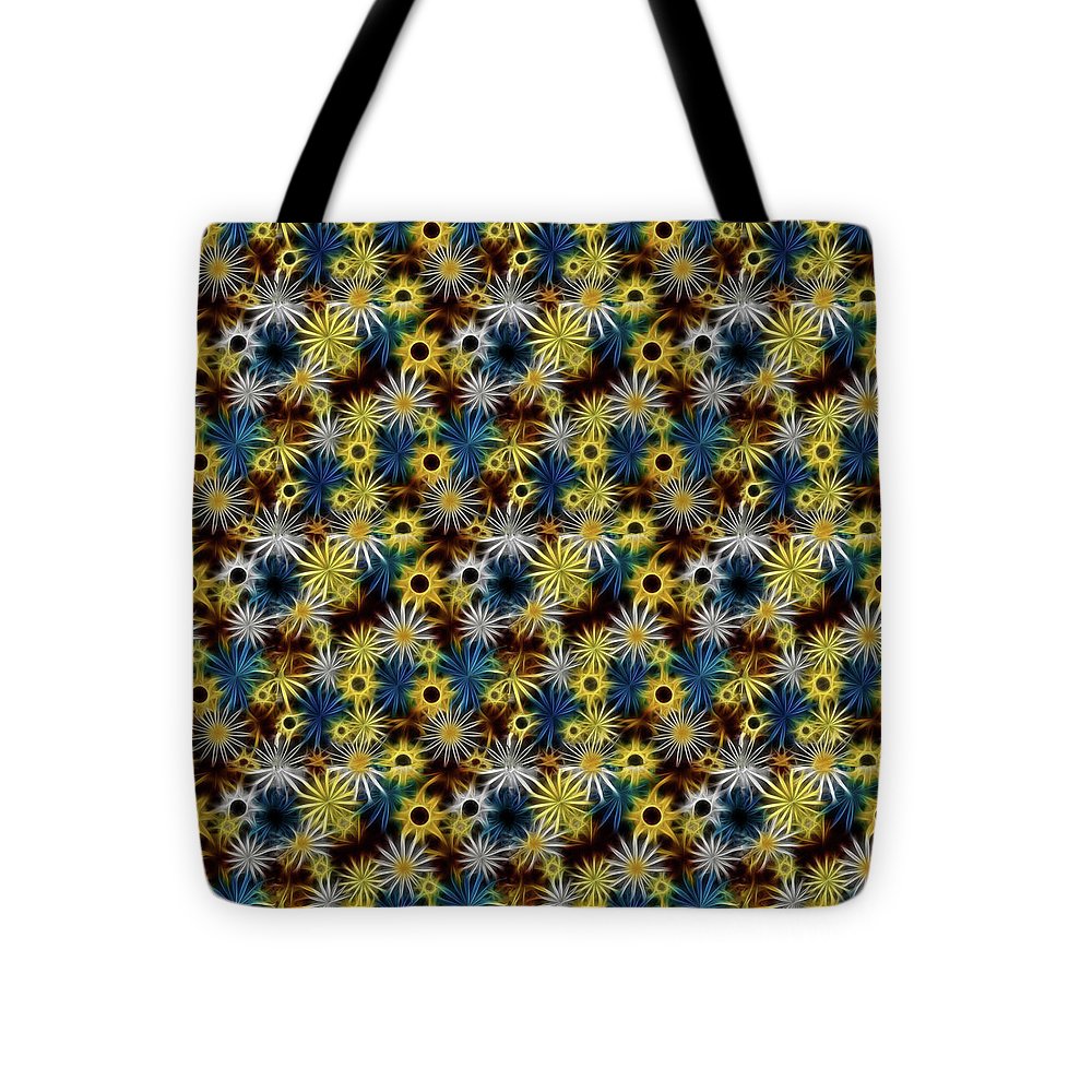 Blue Yellow White Daisies on Brown - Tote Bag