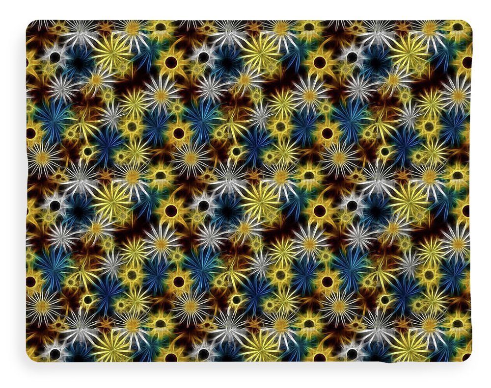 Blue Yellow White Daisies on Brown - Blanket