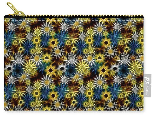 Blue Yellow White Daisies on Brown - Carry-All Pouch