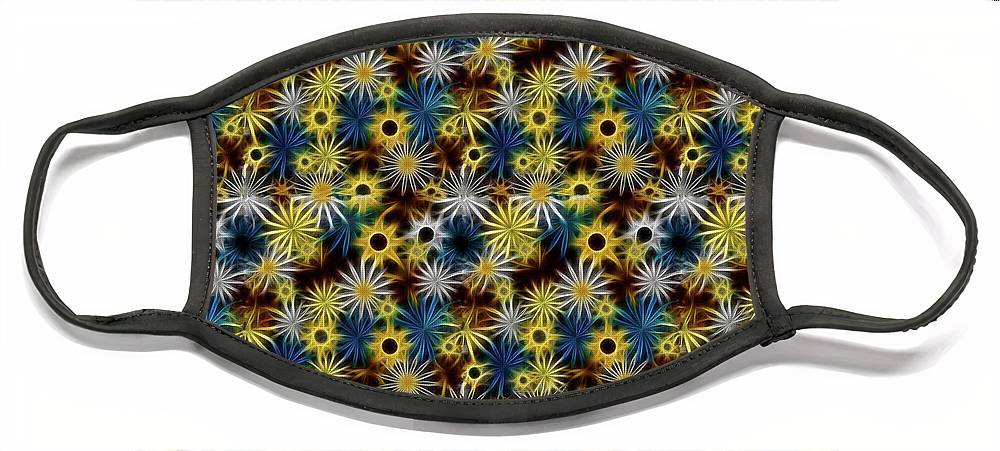 Blue Yellow White Daisies on Brown - Face Mask