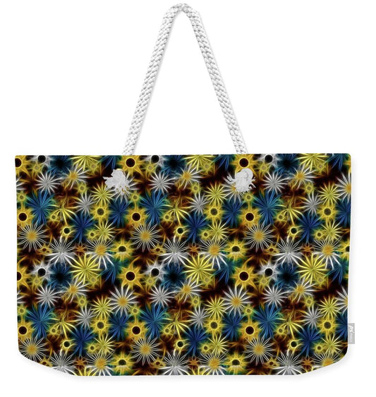 Blue Yellow White Daisies on Brown - Weekender Tote Bag