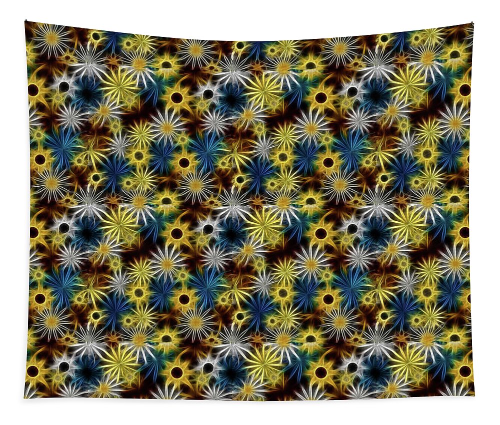 Blue Yellow White Daisies on Brown - Tapestry